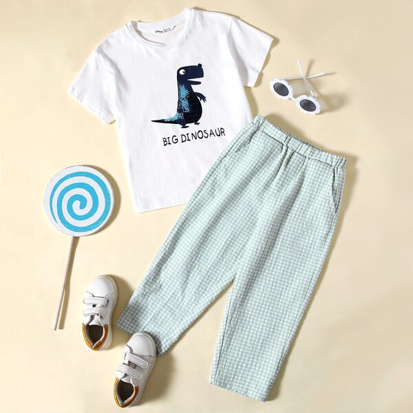 

Toddler Boys Cartoon Graphic Top & Gingham Pants Set, Multicolor