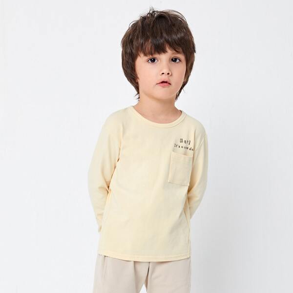 

Toddler Boys Pocket Front Slogan Graphic Top, Beige