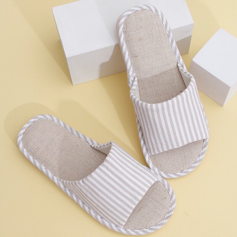 

Guys Open Toe Striped Pattern Slippers, Grey
