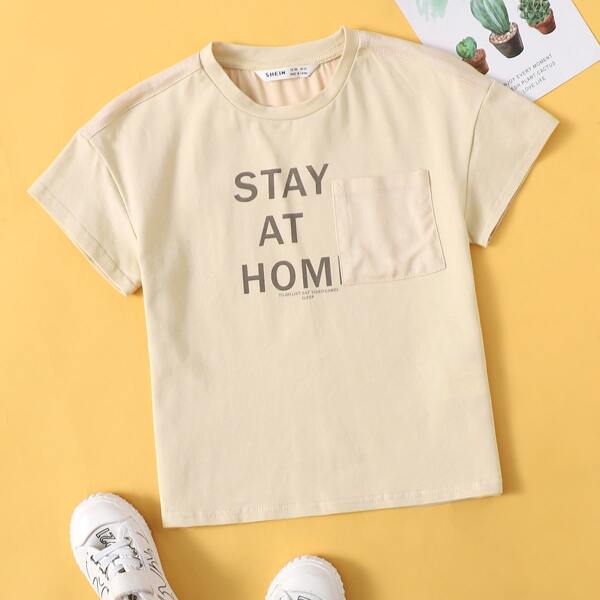 

Toddler Boys Pocket Front Letter Graphic Top, Khaki
