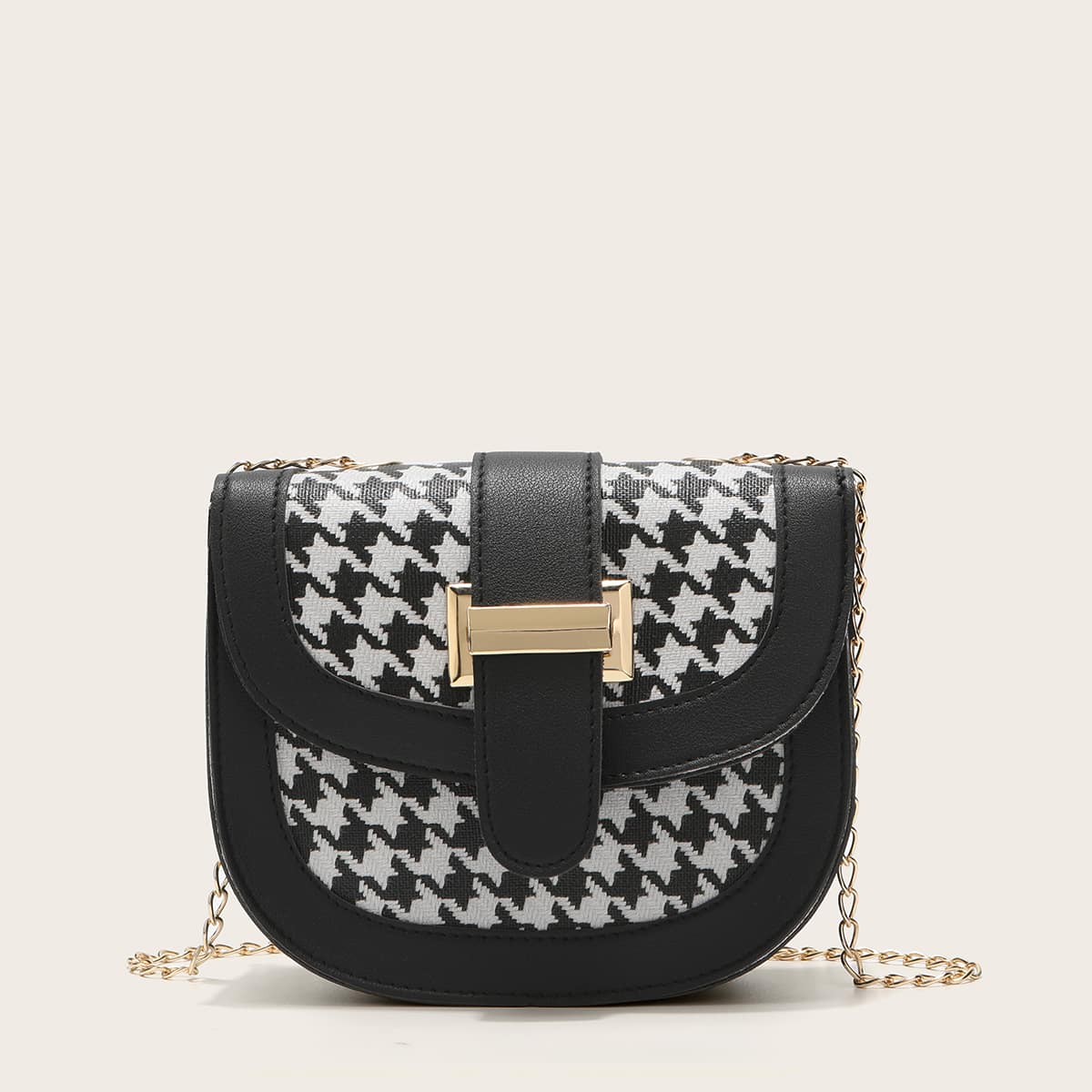 

Houndstooth Chain Saddle Bag, Black