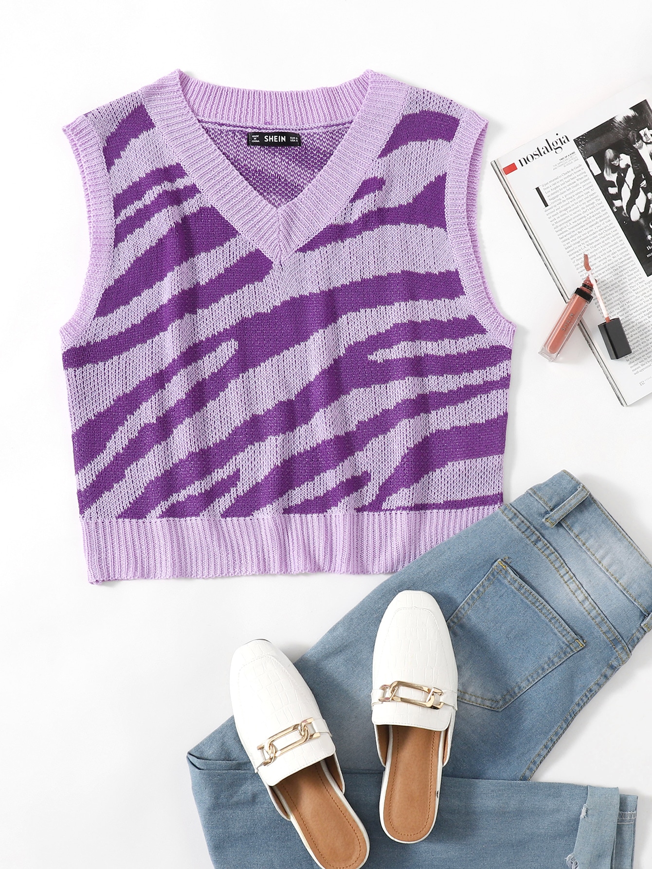 Zebra Striped Pattern Sweater Vest thumbnail