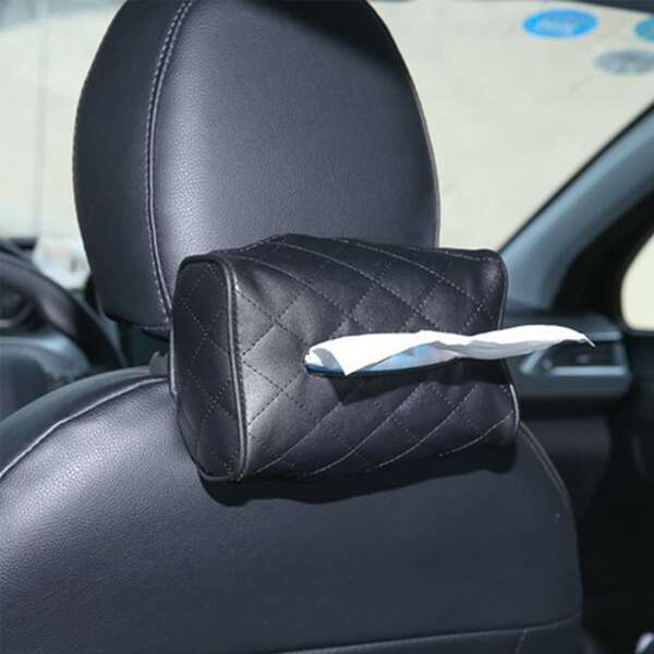 

1pc Car Tissue Box, Black