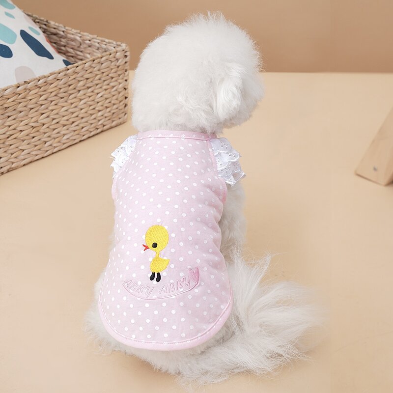 

Cartoon Duck Embroidered Polka Dot Pet Tank, Baby pink