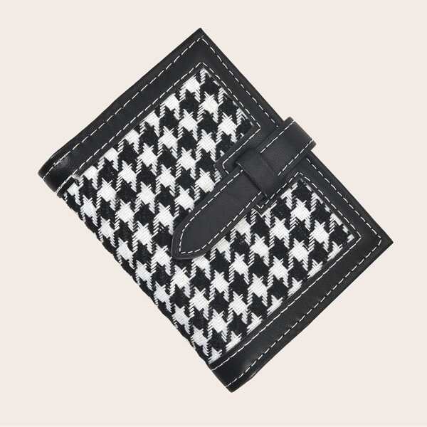 

Houndstooth Pattern Fold Over Purse, Black