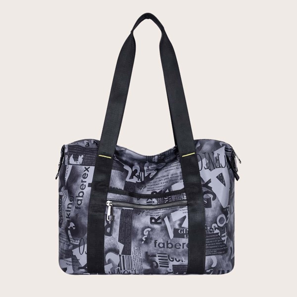 

Men Letter Graphic Zip Front Tote Bag, Grey