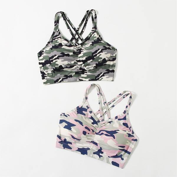 

Girls 2pcs Camo Criss Cross Cami Bralette, Multicolor