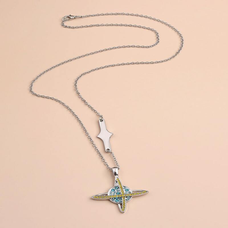 

Guys Rhinestone Planet Pendant Necklace, Silver