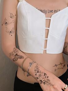 防水紋身貼紙，1 張女士花卉和蝴蝶圖案臨時紋身，動物紋身貼紙成人，看起來真實假紋身，適合女士和女孩 - 黑色 - 查看 2