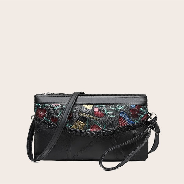 

Floral Embossed Clutch Bag, Black