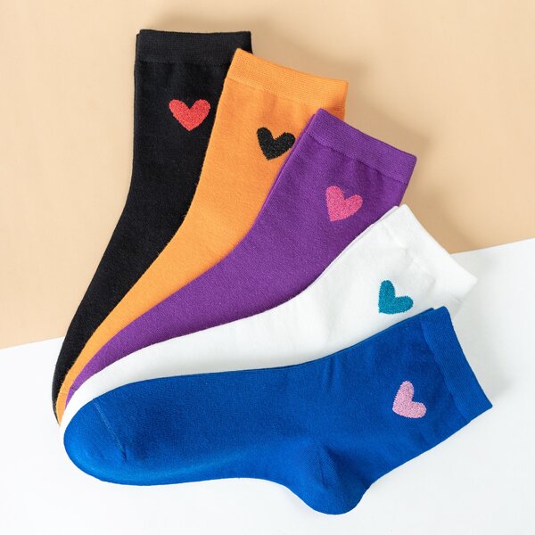 

5pairs Heart Pattern Socks, Multicolor