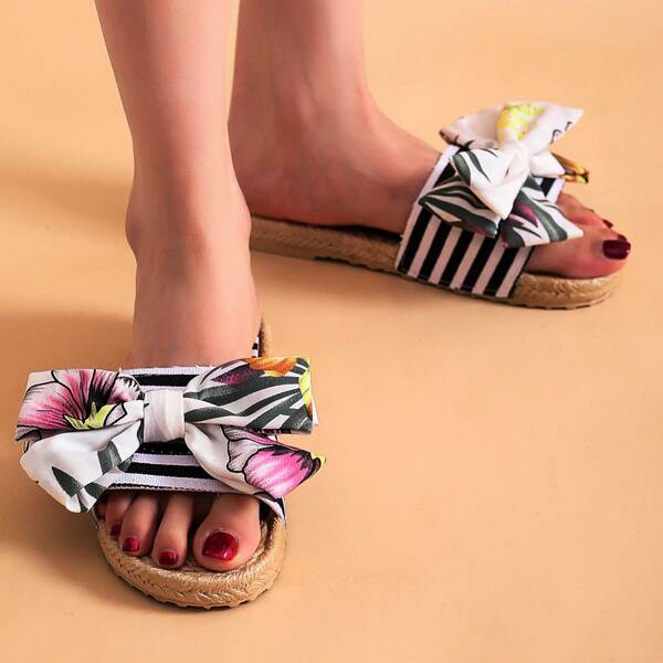 

Bow Decor Striped Slides, Multicolor