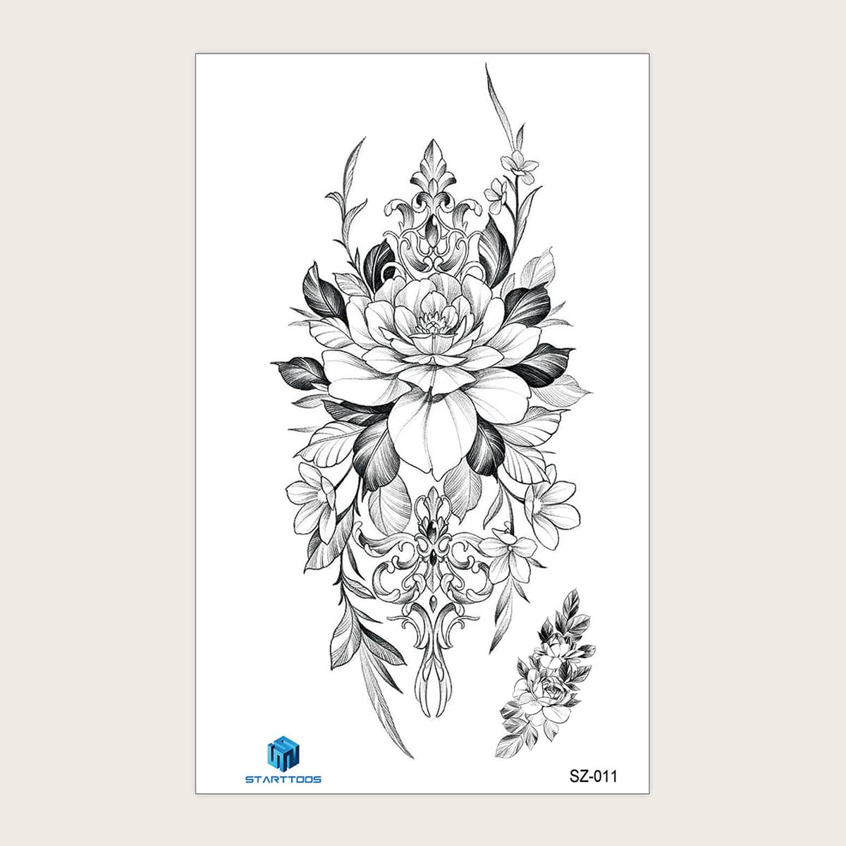 

1sheet Flower Pattern Tattoo Sticker, Black