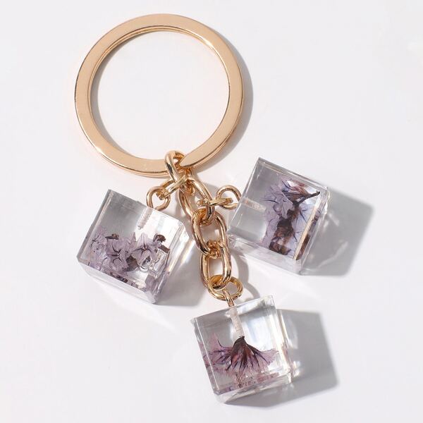 

Geo Flower Charm Keychain, Purple