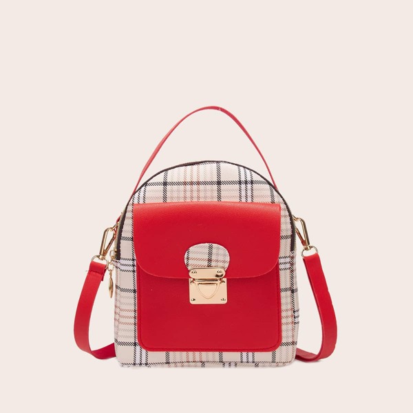

Tartan Push Lock Backpack, Red