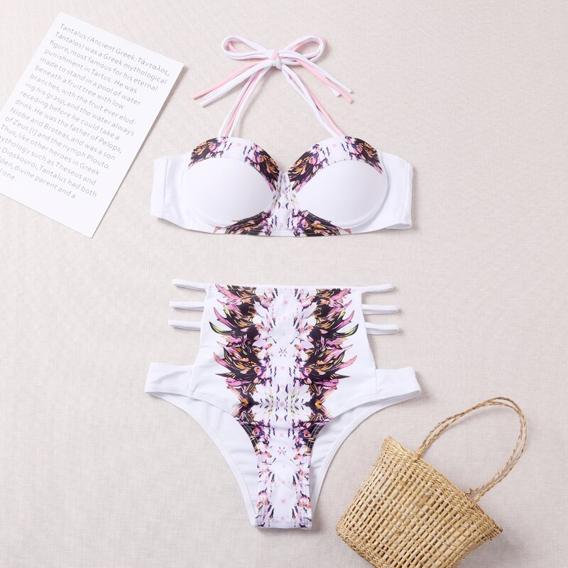 

Floral Cut-out High Waist Bikini Swimsuit, Multicolor
