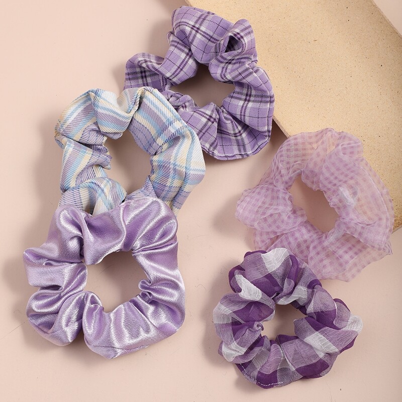 

5pcs Plaid Scrunchies, Purple