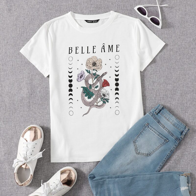 

Snake And Floral Print Tee, White