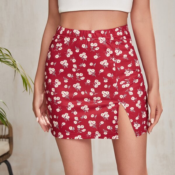 

Elastic Waist Split Hem Ditsy Floral Skirt, Multicolor