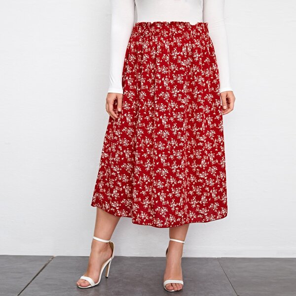 

Plus Ditsy Floral Skirt, Red