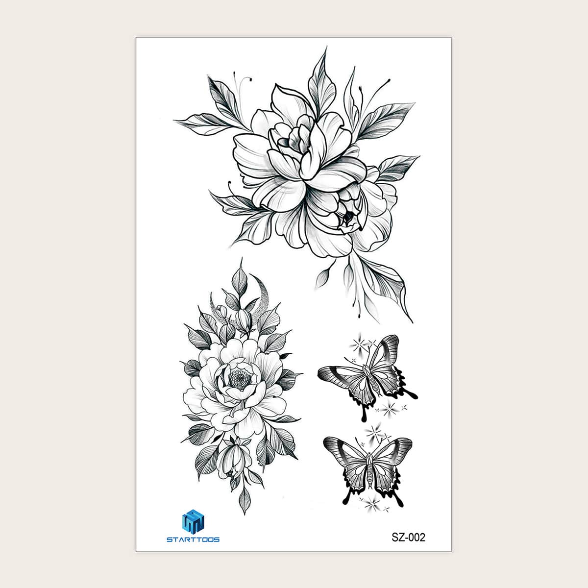 

1sheet Flower & Butterfly Pattern Tattoo Sticker, Black