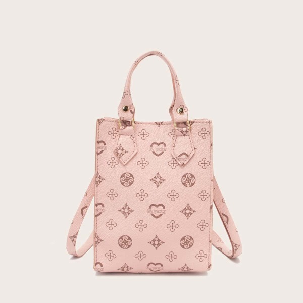 

Geometric Graphic Satchel Bag, Pink