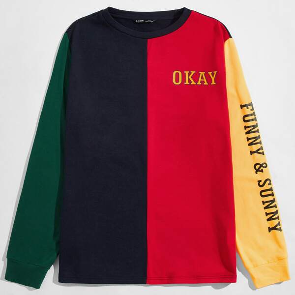 

Men Letter Graphic Colorblock Pullover, Multicolor