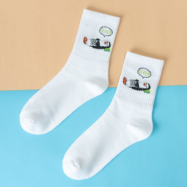 

Cartoon Graphic Socks, White
