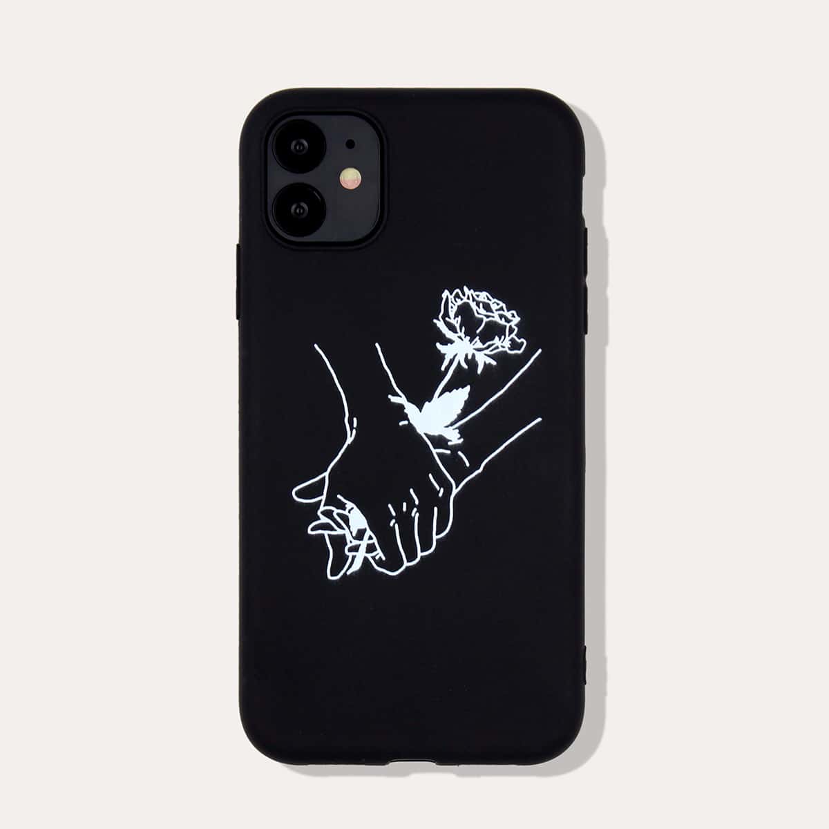 

Hand & Flower Print iPhone Case, Black
