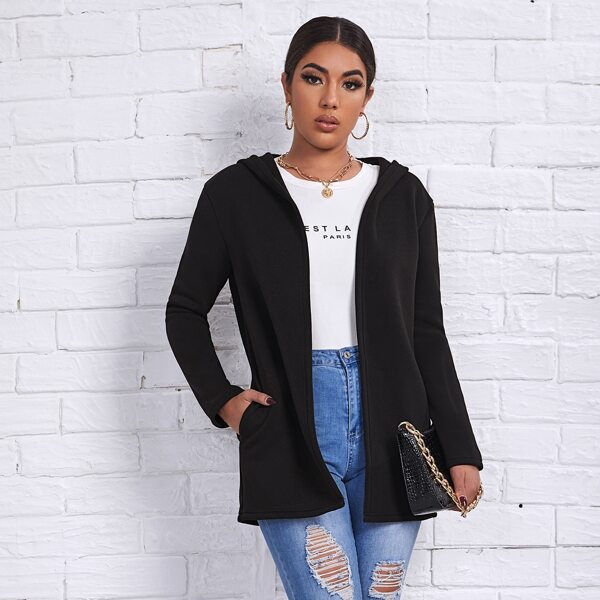 

Slant Pocket Hooded Coat, Black