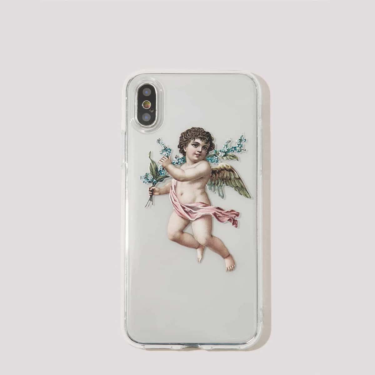 

Angel Print Clear iPhone Case, Multicolor