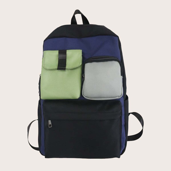 

Men Color Block Triple Pocket Front Backpack, Multicolor