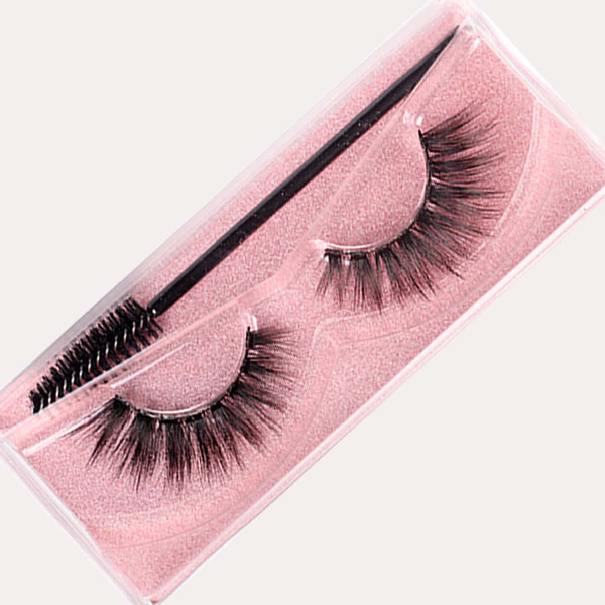 

1pair Natural Thick Fake Eyelashes & 1pc Brush, Black