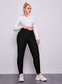SHEIN Plus High Waist Honeycomb Textured Leggings - Black - View 5