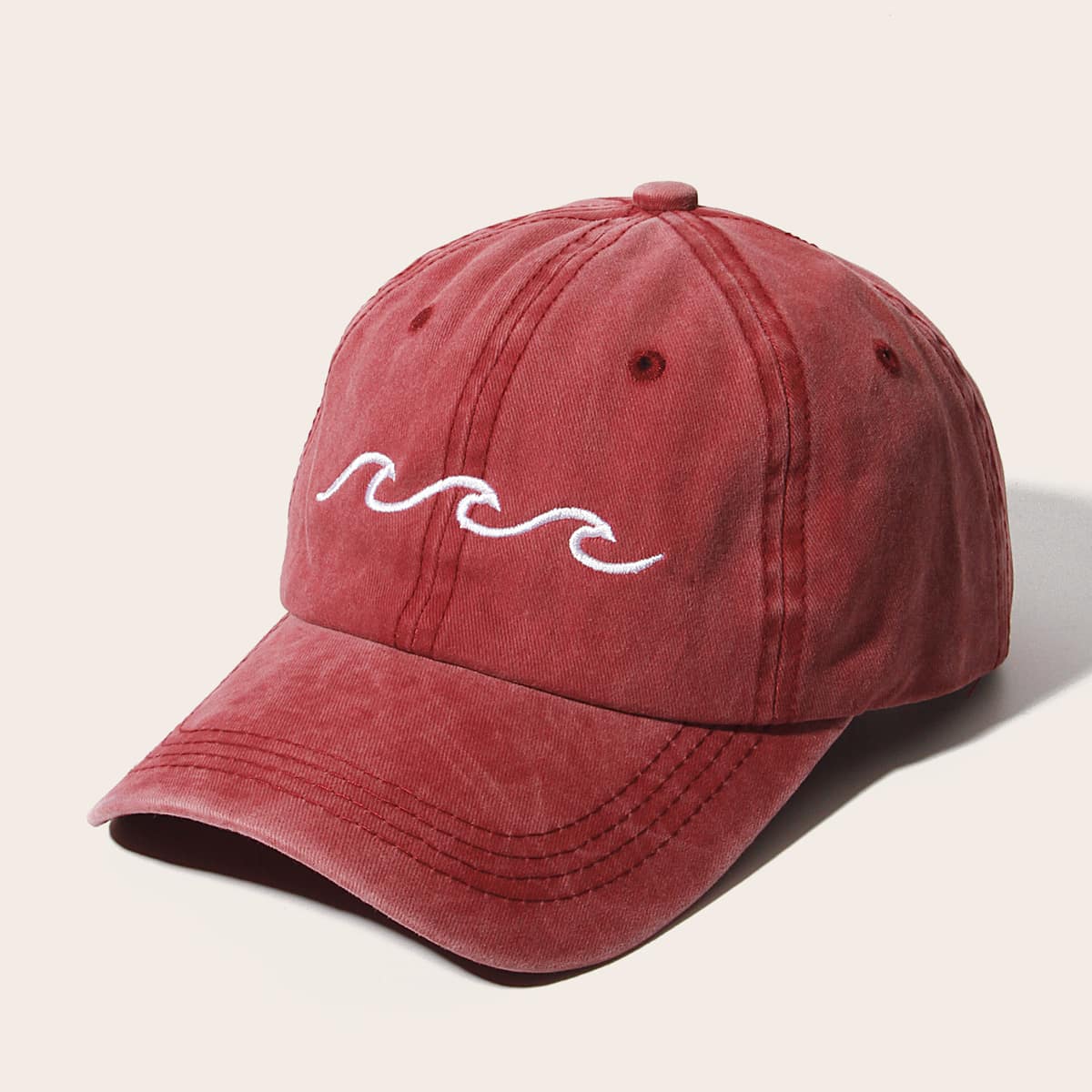 

Guys Wave Embroidery Baseball Cap, Rose red