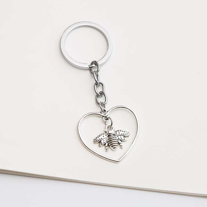 

Heart & Bee Pendant Keychain, Silver