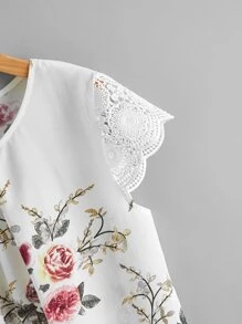 SHEIN Clasi Guipure Lace Sleeve Fold Pleated Front Top - White - View 4