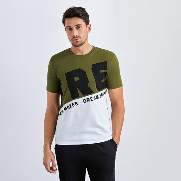 

Men Letter Graphic Colorblock Tee, Multicolor