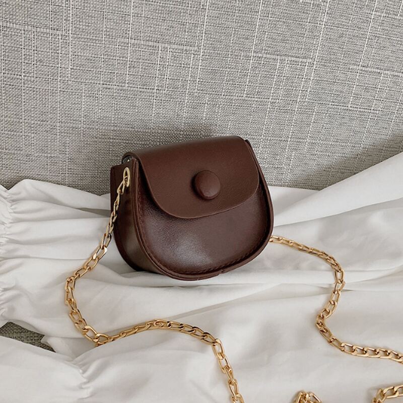 

Solid Mini Chain Saddle Bag, Chocolate brown