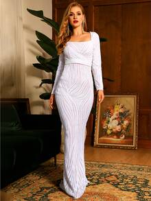 LOVE&LEMONADE Rochie de bal sirena cu paiete cu decolteu patrat