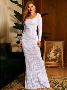 LOVE&LEMONADE Rochie de bal sirena cu paiete cu decolteu patrat