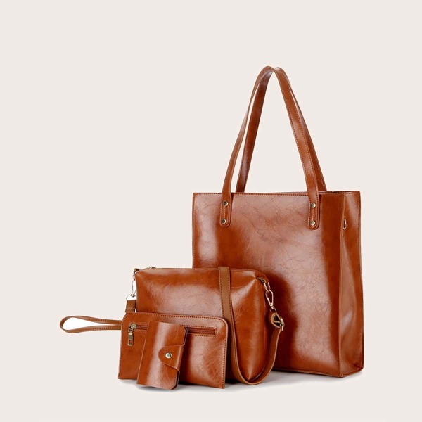 

4pcs Minimalist Tote Bag Set, Brown