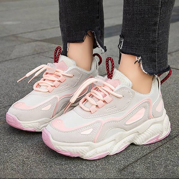 

Kids Lace-up Front Wide Fit Chunky Sneakers, Pink