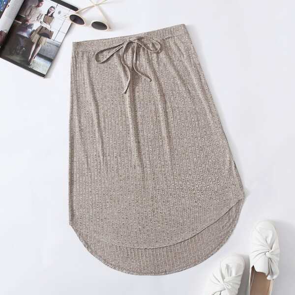 

Plus Knotted Waist High Low Skirt, Mocha brown