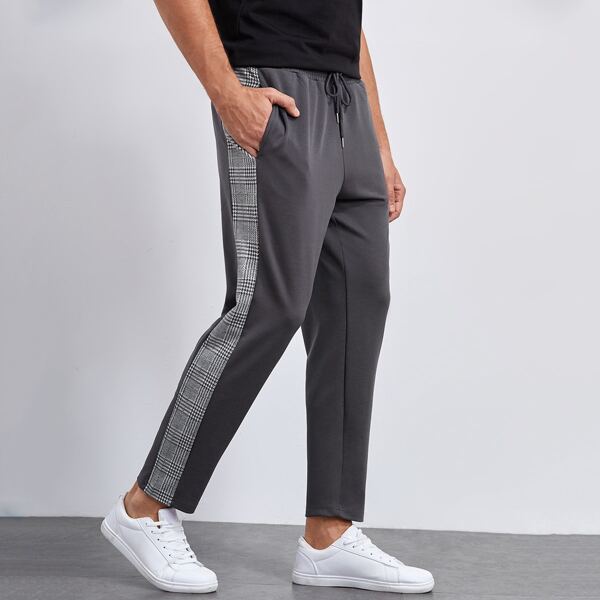 

Men Contrast Plaid Sideseam Pants, Dark grey