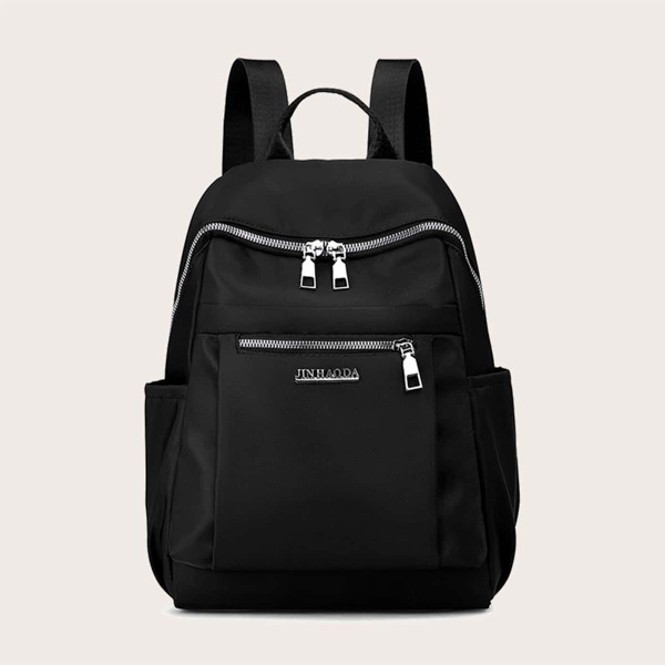 

Plain Zip Front Backpack, Black