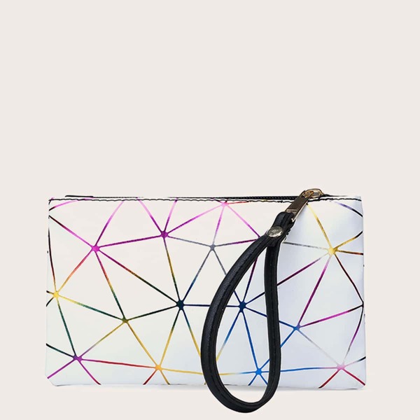 

Geometric Graphic Clutch Bag With Wristlet, White