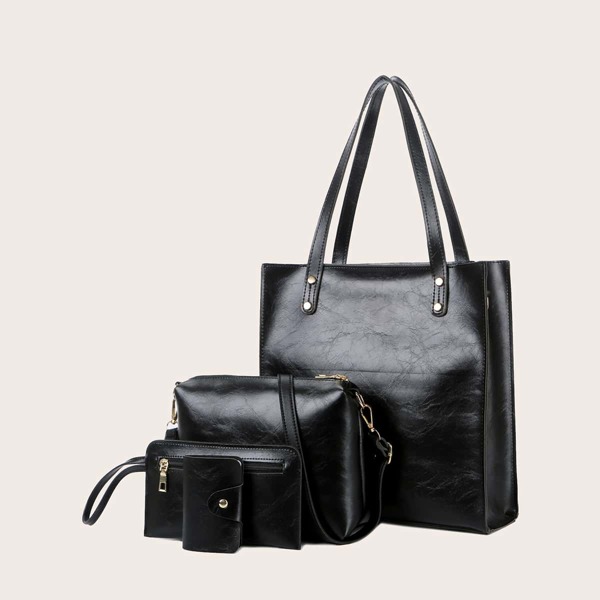 

4pcs Minimalist Tote Bag Set, Black