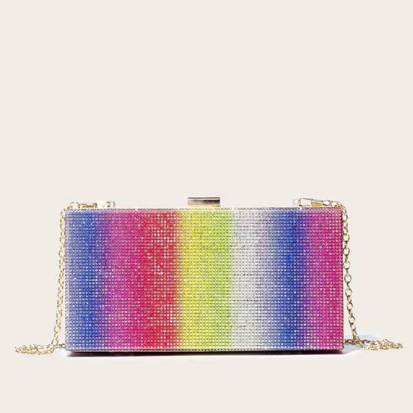 

Rhinestone Decor Color Block Chain Bag, Multicolor