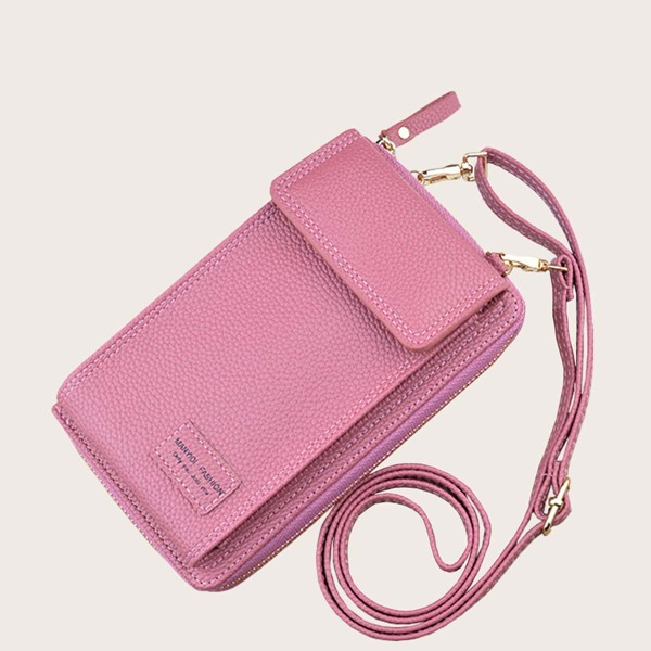 

Letter Graphic Zipper Around Crossbody Bag, Pink
